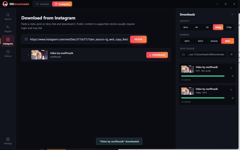 WilDownloader Instagram TikTok ve X video indirici ekranı